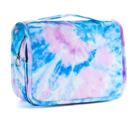 Vipdeal Kids Hanging Toiletry Bag for Girls, Travel Toiletry Bag for Little Young Girls Cosmetic Makeup Waterproof Wash Bag Toddler Traveling Toiletries, Tie Dye Blue