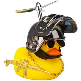 Wonuu Rubber Duck Car Ornament - Yellow Duck with Propeller Helmet for Dashboard Decoration