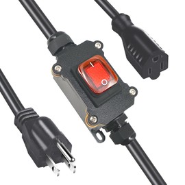 NEWNEWLIU 4.9-Feet Extension Cord with Waterproof On-Off Switch,AC 20A-125V,16A-250V with 14AWG 3Pin Outlets Plugs Power Cord Red Led Outdoor On-Off Switch Cord Heavy Duty Inline Switch