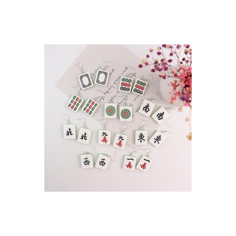 Mahjong Earrings Handmade Resin Mahjong Dangle Earrings Geometric Play Gambling