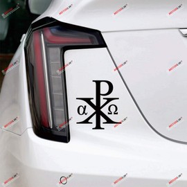 Chi Rho Christogram Jesus Christ Alpha Omega Vinyl Decal Sticker - 2 Pack Black, 4 Inches, 6 Inches - No Background for Car Boat Laptop