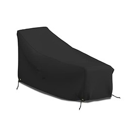 Patio Chaise Lounge Cover 18 Oz Waterproof - 100% Weather Resistant Outdoor Chaise Cover PVC Coated with Air Pockets and Drawstring for Snug Fit (66W x 28D x 30H, Black)