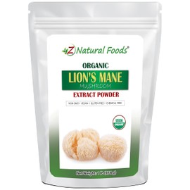 Z Natural Foods Organic Lion’s Mane Mushroom Extract Powder, Vitamin-Rich Superfood Powder, Perfect for Tea and Smoothies, Non-GMO, Vegan, Gluten-Free, Kosher, 1 lb.