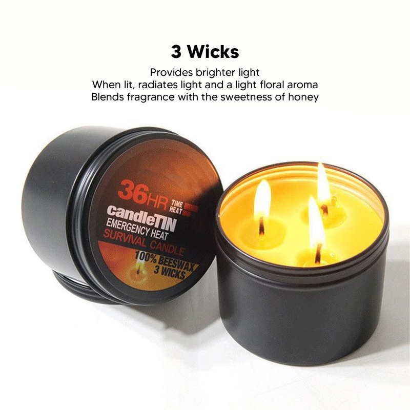 Emergency Candle 36 Hour 3 Wick Long Lasting Beeswax Survival