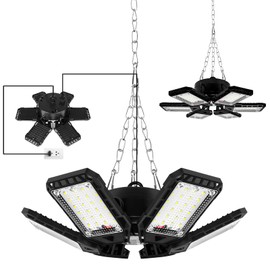 Aoretic LED Garage Lights 4 Pack -180W, 18000LM 6500K Led Shop Light with 6+1 Deformable Panels, Basement Barn Light Garages Ceiling Lights, E26/E27 for Garage, Warehouse, Shop, Basement