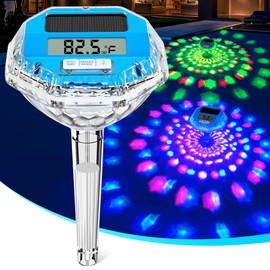 Pircaath 2025 Upgrade Digital Pool Thermometer Floating Easy Read, Solar Pool Thermometer with Dynamic Light Show, Large LCD Screen & IP68 Waterproof Pools Water Temperature Thermometers for Hot Tub