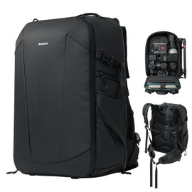 AMBITFUL Large Camera Backpack Bag for DSLR/SLR Mirrorless Camera Ergonomic suspended Professional outdoor photography backpack Waterproof with Tripod Holder&Laptop Compartment, Black 25L+3L, OM-28
