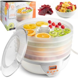 MasterChef Digital Food Dehydrator w 5 Large Trays and Temperature Controls- 8L Capacity- Programmable Dehydrating Machine w Recipe Guide- BPA Free, Make Healthy Snacks, Dry Fruit, Veggies, Beef Jerky