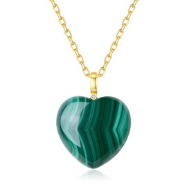 COAI Gold Plated Stainless Steel Heart Necklace for Women, Malachite Necklace, Healing Crystal Necklace