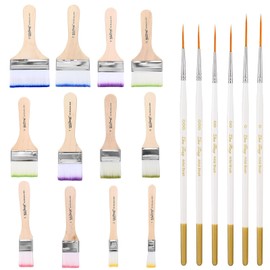 18 Stück Pinselset Malerbedarf, Breit Flachpinsel Set mit Holzgriffe KüNstlerpinsel Malerpinsel Lackierpinsel Lasurpinsel Set für Acrylmalerei Malen Pinselset