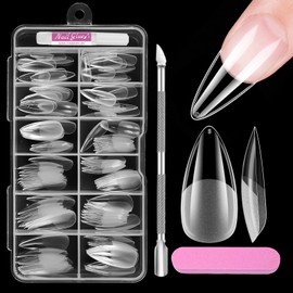 Venares Almond Short Nail Tips for Gel Nails, 12 Sizes, Soft Gel Full Cover Nail Tips, Almond, Pre-Shaped Semi-Matt Tips, Nails for Gluing with Glue, Files, Nail Buffers, Cuticle Pusher, Pack of 120