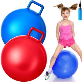 Lewtemi 2 Pcs 20 Inch Big Hopper Ball Jumping Hopping Inflatable Bouncing Ball with Handle and Air Pump for Adults Carnival Outdoor Sports Game(Red, Blue)
