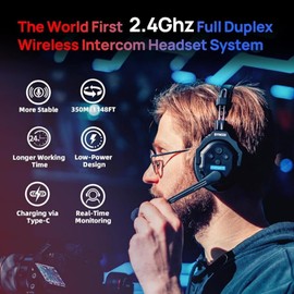 Keenous Synco XTALK X1 Intercom Headset System System1148ft/350m Long Distance Range 2.4GHz Real-time Monitoring Communication Headset for Streaming
