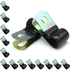 Opfiue 50PCS Vinyl Coated Cable Clamps, Galvanized Steel Hose Clamp Rubber Cushioned P Clamps, Insulated Tube Holder for Tube, Pipe or Wire Cord Installation(3/8 Inch,10mm)