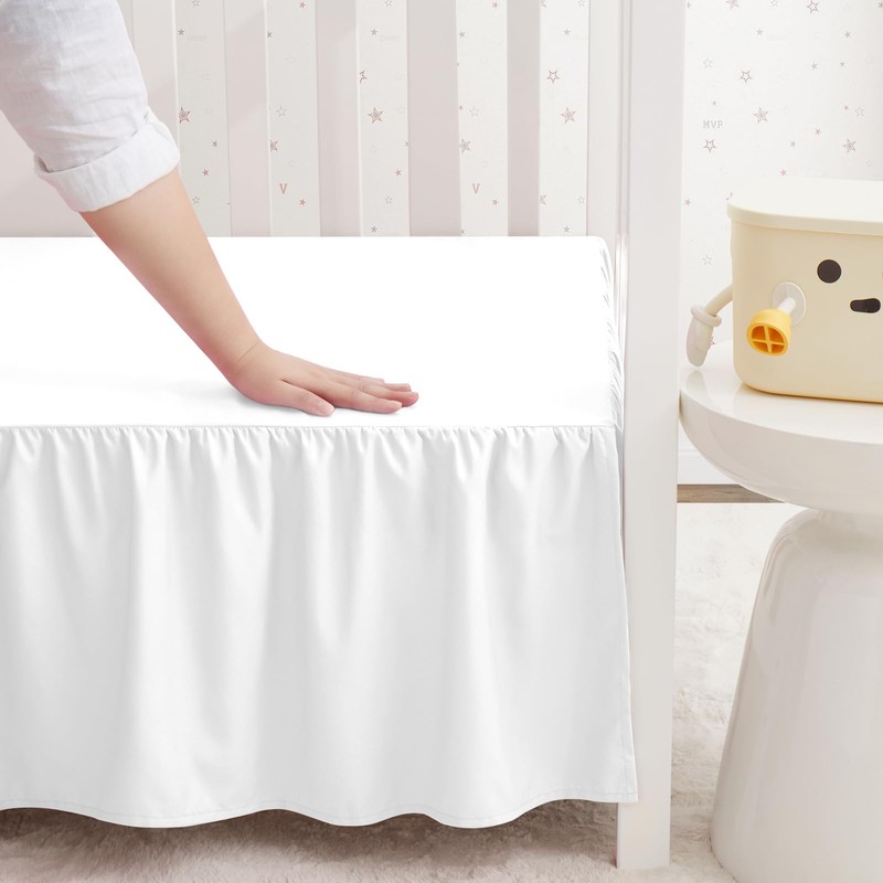 SiinvdaBZX White Crib Skirt Dust Ruffle, Microfiber Crib Bed Skirt