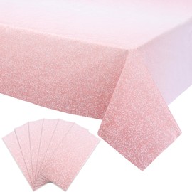 Kesfey 6 Packs Ombre Rose Gold Tablecloth 54 x 108 Inch Gradient Pastel Rose Gold Sequin Table Cloths Rectangle Disposable Plastic Rose Gold Sprinkle Glitter Table Cover for Birthday Party Decorations