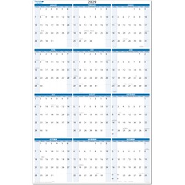 PlanetSafe Calendars 2029 Annual - 56" tall x 36" wide 12-Month Vertical Sky Blue Wet & Dry-Erasable Wall Calendar - Yearly Planner - Complete with marker, eraser and marker snap-in holder