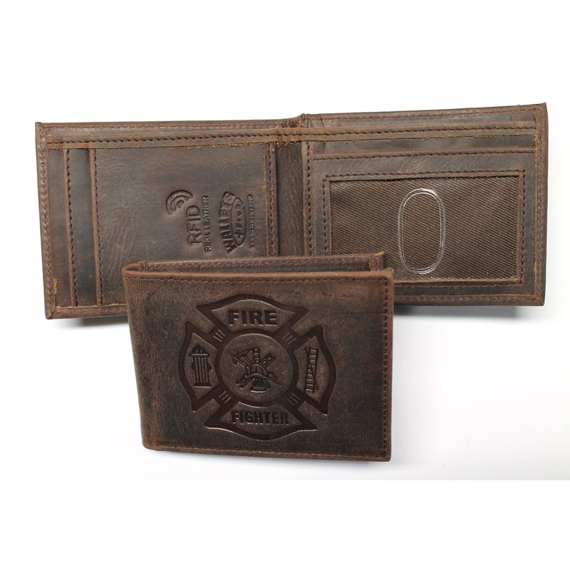 Fire Fighter Front Pocket Slim Fold Wallet Embossed Leather