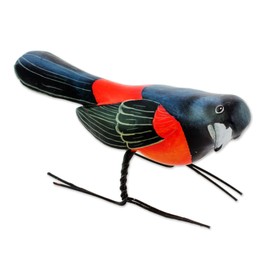 NOVICA Artisan Handmade Ceramic Figurine of Orchard Oriole Bird from Guatemala Black White Red Sculpture Painted [5in L x 2in W x 2.4in D] ' Orchard Oriole'