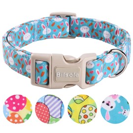 Bilsole Easter Dog Collar-Cute Easter Bunny Dog Collar, Adjustable Rabbit&Carrot Print Pet Collar for Small Medium Large Girl Boy Dogs, Light Blue, XS