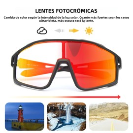 Gafas de sol deportivas fotocrómicas protectoras para hombres, mujeres, conducción, pesca, ciclismo y montaña uv400 (Negro y rojo)