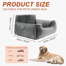 GLIDESMOOTH Dog Car Seat Booster for Small Medium Dogs, Safe and Comfortable, Cat Backpack, Removable for Easy Cleaning, Soft Travel Bed with Seat Belt, Gray