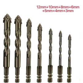 7pcs Drill Bit Set – Tile Ceramic Glass Marble Concrete Stainless Steel Drill Bits 3mm–12mm, Serrated Eccentric Dry Cutting, Multi-Material Hole Saw Set