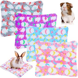 4 Pieces Rabbit Guinea Pig Bed Mats Soft Plush Bunny Pad Mats Small Animal Winter Sleep Bedding Mat for Bunny Hamster Guinea Pig Squirrel Hedgehog Chinchilla Rabbit Accessories (Moon and Star)
