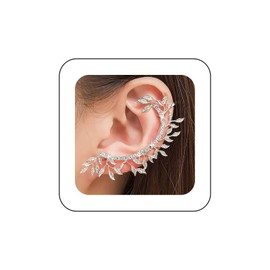 Jugielu Crystal Leaf Ear Climber Cuff Earrings Rhinestone Leaf Cuff Wrap Earrings Silver CZ Leaf Stud Earrings Sparkly Crystal Cartilage Crawler Earrings Cz Branch Cartilage Cuff Earrings Jewelry