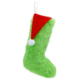 Christmas Stocking Grinch Green Stocking with Hat Large Plush Hanging Santa Xmas Stocking Bulk Xmas Sock for Kids Goodie Bags Xmas Decor Stockings Gifts Holding for Christmas Tree Holiday Party