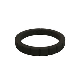 QALO Women's Rubber Silicone Ring, Step Stackable, Wedding Ring for Women, Breathable, Durable Engagement Silicone Band, 3mm Wide 2mm Thick, Jet Black, Size 6