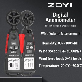 ZOYI ZT-FS1 Digital Anemometer - Accurate Wind Speed & Temperature Measurement, 6 Units Selection, Backlit LED Display, Ideal for Outdoor, HVAC, Industrial Monitoring