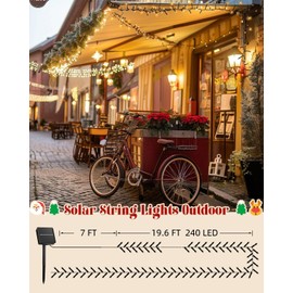 Brightown Solar Christmas Lights Outdoor, 19.6Ft 240 LED String Lights for Outside with 8 Modes, Solar Cluster Twinkle Lights Waterproof for Yard Fence Balcony Party Xmas Tree Decorations, Warm White