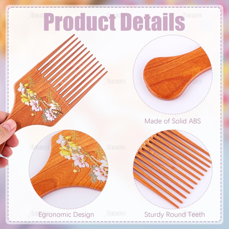 AUEAR, 3 Pack Hair Pick Wooden Comb, Wide Tooth Afro