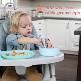 Chicco Stainless Steel Cutlery Set, Baby Set, Fork and Spoon for Children, Easy Grip, 2 Pieces, 18M+, Light Blue