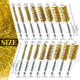Attoshow 16-Piece Bore Brush Set - Brass Drill Wire Bore Cleaning Brushes - 1/4" Hex Shank for Power Drills, Impact Drivers, Grinders (8/10/12/15/17/19/22/25mm)