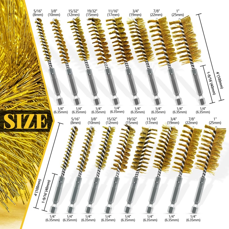 Attoshow 16-Piece Bore Brush Set - Brass Drill Wire Bore