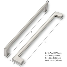 khtumeware 10 Inch Hole Center 6 Pack,Brushed Nickel Cabinet Pulls Heavy Duty Solid Satin Nickel Kitchen Drawer Handle Antique Cabinet Hardware for Bathroom, Drawer, Cabinet