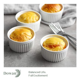 DOWAN Ramekins with Lids 4 oz Oven Safe, Creme brulee Souffle Ramekins with Covers, Porcelain White Ramekins Bowls for Baking, Set of 6
