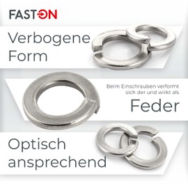 FASTON Spring Washers M6 Stainless Steel A2 V2A (Pack of 50) DIN 127 Spring Washers Snap Rings Washers
