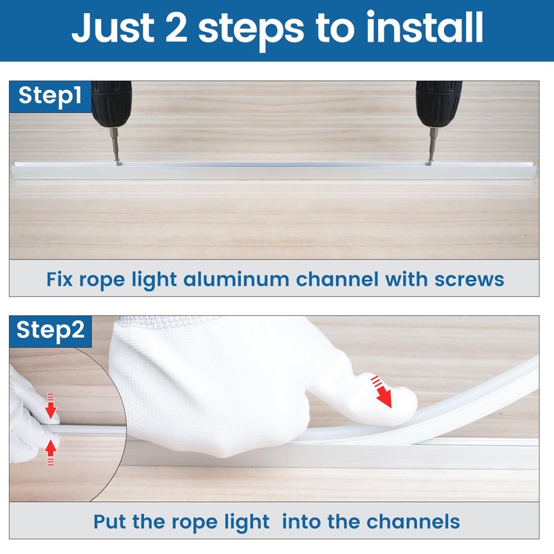 Muzata 12Pack 16.5" Rope Lights Channel U Shape Aluminum Rectangle