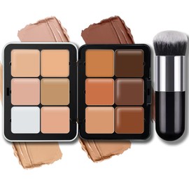 Noerrors 12 Colors Cream Concealer Foundation Palette, Blendable Color Correcting Contour Cream, Long-Wearing Full Coverage Smudge Proof Bronze Blush Highlighter Palette Makeup with Brush
