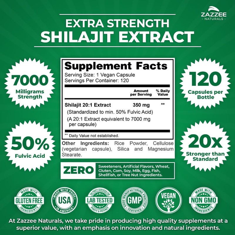 Zazzee 100% Pure Organic Himalayan Shilajit 20:1 Extract, 7000 mg