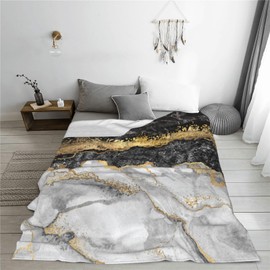 Black Gold Marble Printed Fleece Throw Flannel Blanket Soft Cozy Warm Decor Throws Lightweight Blankets for Couch Sofa Bed Chair 60x50