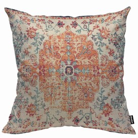 Moslion Carpet Pattern Boho Style Ethnic Decorative Cotton Linen Throw Waist Pillow Case Pillowcase 18x18 Inches