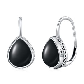Genuine Black Onyx Earrings 925 Sterling Silver 11MM Pear Cut Vintage Black Onyx Leverback Earrings for Women Gifts