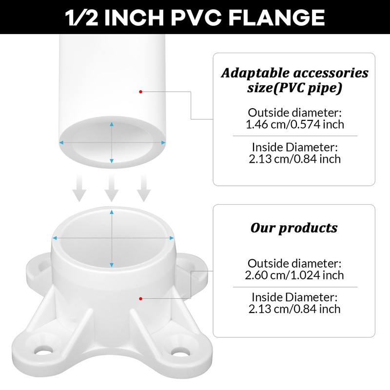 25 Pack PVC Flange for 1/2" PVC Pipe, Table Screw