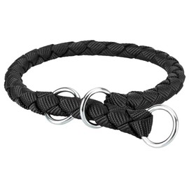 TRIXIE Cavo Zug-Stopp Halsband Größe M: Halsumfang 39–45 cm/ø 12 mm in schwarz - Hundehalsband aus Gurtband für mittelgroße Hunde, rund geflochten, 143801
