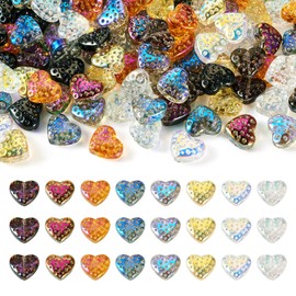Bestewelry 120 pcs Heart Glass Beads Love Heart Crystal Spacer Beads Sweet Heart Charms Beads Bulk for DIY Bracelet Necklace Earring Jewellery Making