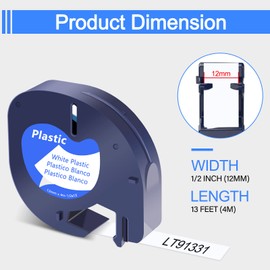 SuperInk 2 Pack Compatible for Dymo Letratag Refills 91331 91201 91221 59422 S0721660 Plastic Black on White (12mm x 4m, 1/2 inch x 13 feet) Label Tape use in LetraTag LT-100H LT-100T QX50 XR XM 2000